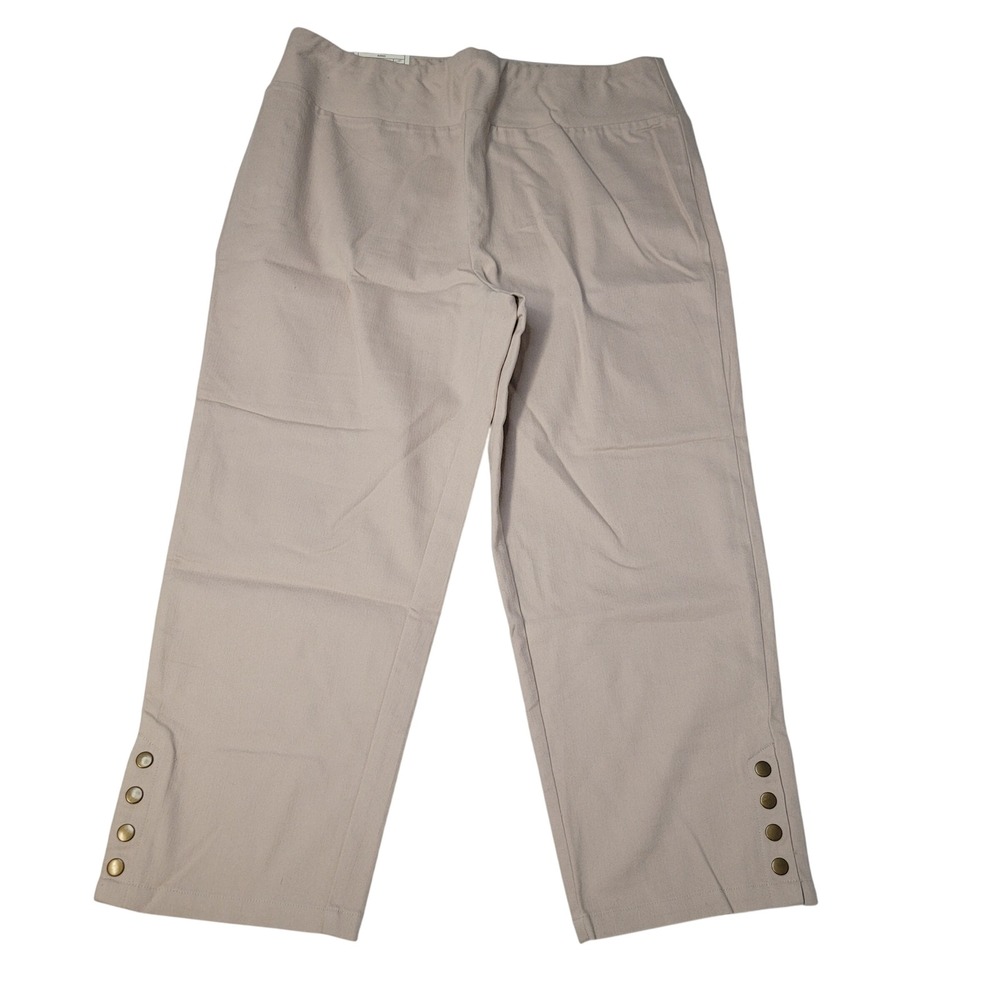 Simply Noelle Beige Cropped Capri Pants L XL Button Detail Elastic Waist